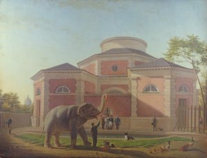 1817年，公爵和公爵夫人在巴黎的Jardin des Plantes参观大象